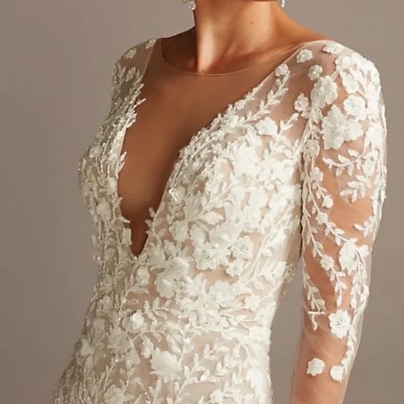 Galina Signature Embroidered Floral Illusion Bodysuit Wedding Dress - Picture 5 of 17